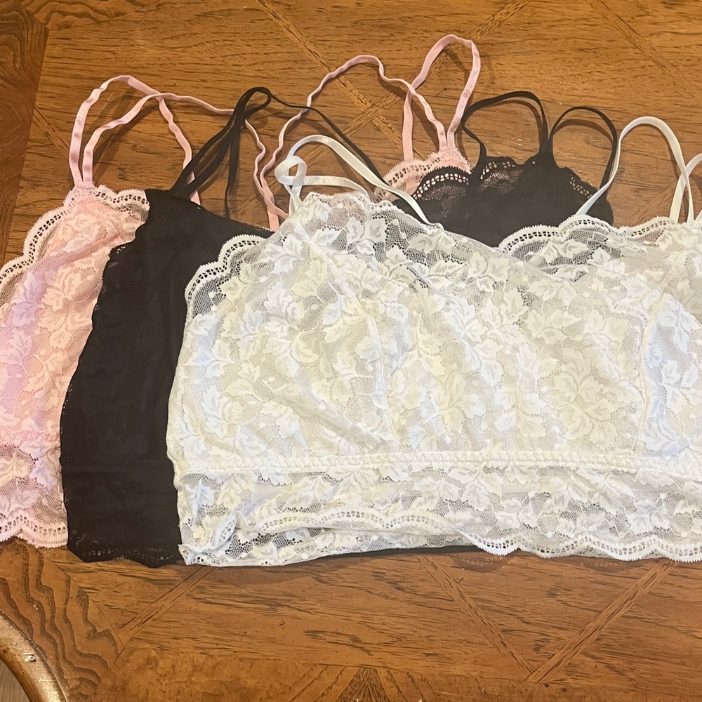 Set of 3 andilove strappy bralettes, XXL, white worn once, pink and black new